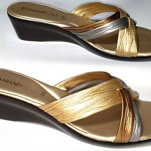 Damiani’s, Burnt Gold Comfort Wedge Slip On Sandal, Sz 10 M